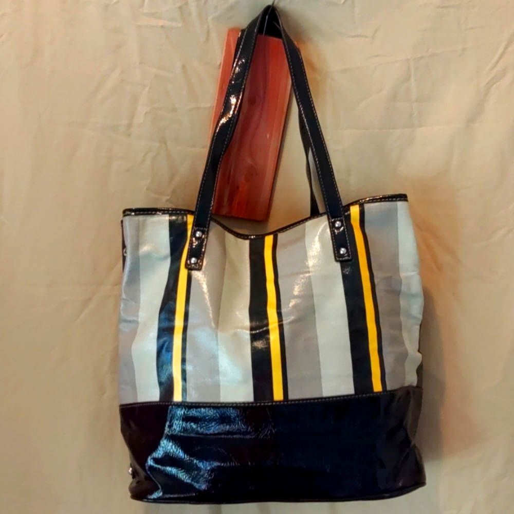 Nine West Black and Yellow Striped Tote